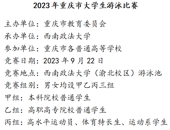 赛事 | 2023年重庆市大学生游泳比赛